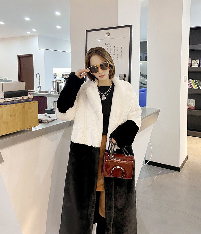 Loose mink fur stitching long coat Mao Mao suit collar women's coat