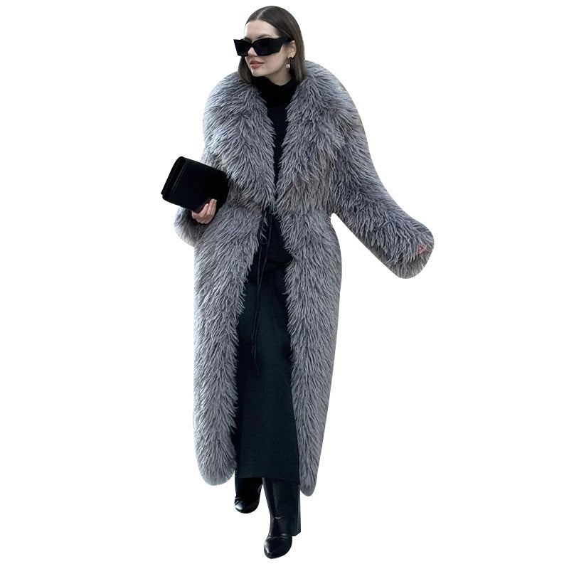 Long Fur Coat Long Hair Fur Winter Warm European and American Style Turn-Down Collar High-End Jacket