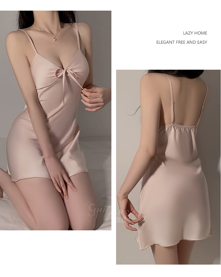 DZ Guiruo Brand Lingerie Sexy Simple Satin Push-Up Padded Women's Camisole Nightdress Homewear Set4458