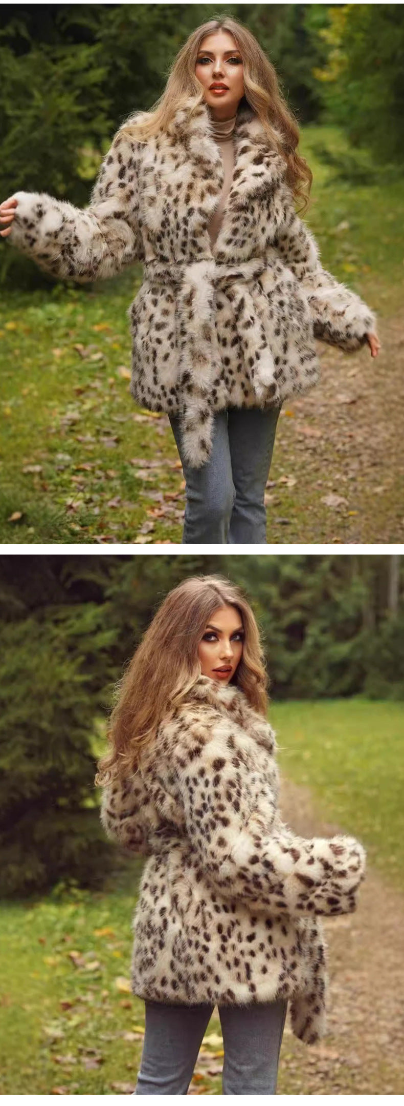 Europe, America, autumn and winter, new plus size women's fur leopard coat, suit collar and long section.