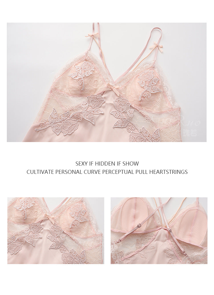 DZ Magnificent Summer Plus Size Nightdress with Chest Pads, Gathered Backless Strap Nightgown, Robe, Women's Homewear Set4372