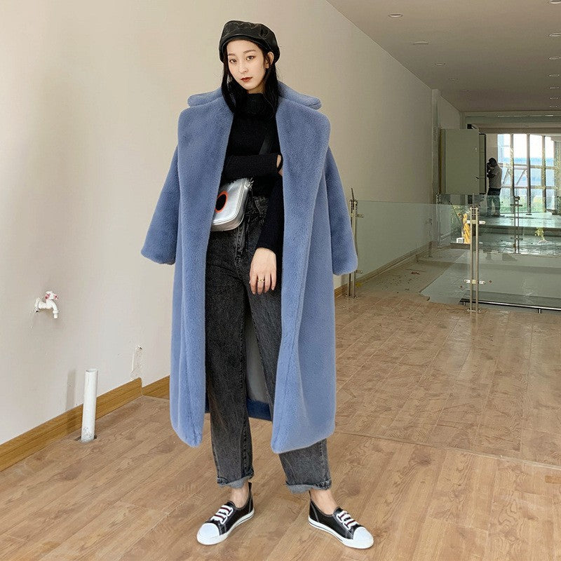 Long rabbit fur mink fur coat padded autumn and winter coat