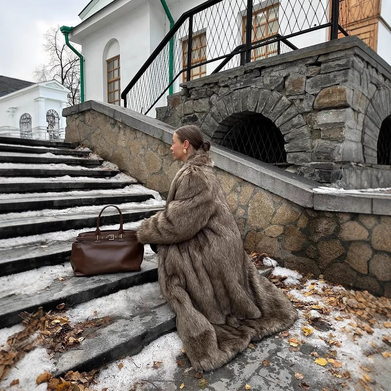 Apricot Red Long Coat New Fur Shearling Jacket Brown Coffee Color Thickened Winter Warm Outerwear Extra Long