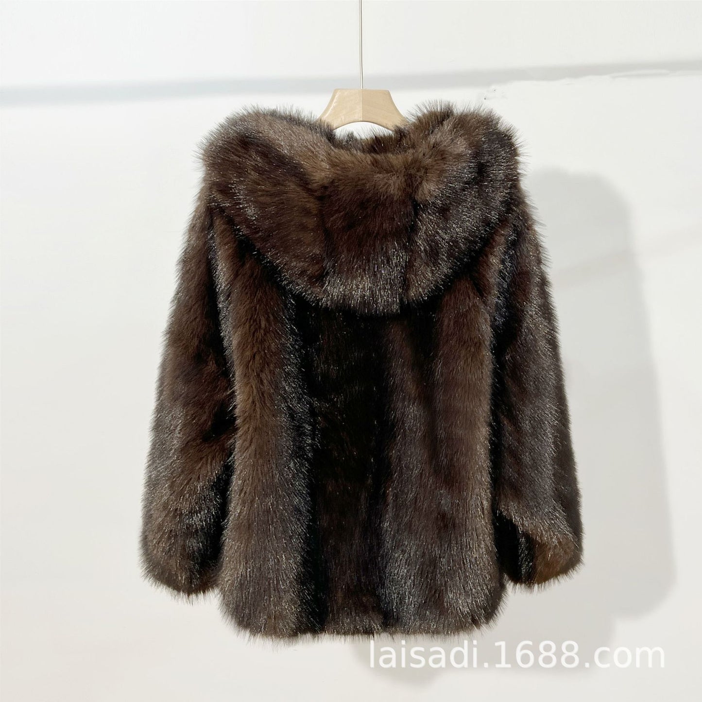 Solid Color Hooded Fur Coat Cross-Border European and American Style Eye-Catching Warm Comfortable Fashionable Fur