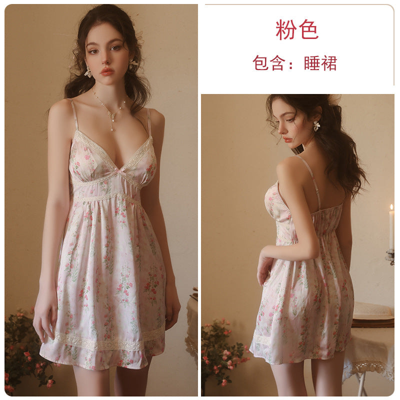 DZ Gorgeous Pure Desire Sweet Smooth Satin Nightdress Passionate Hot Plus Chest Pad Nightgown Plus Size Homewear Set5204