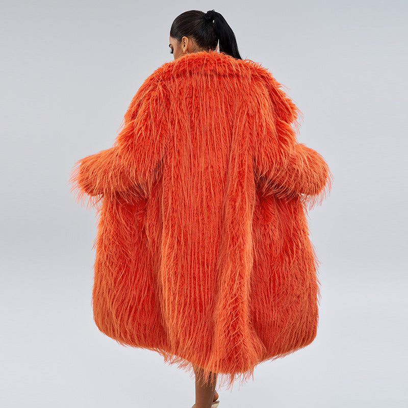 Design Sense Tassel Fur Coat Extra Long Solid Color Fur Coat Autumn Winter New Fur Coat