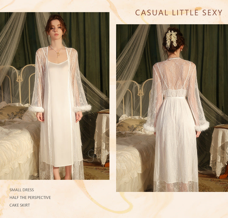 DZ Magnificent Pure Desire Backless V Lure Collar Ice Silk Camisole Nightdress Mesh Robe Women's Homewear Set5485