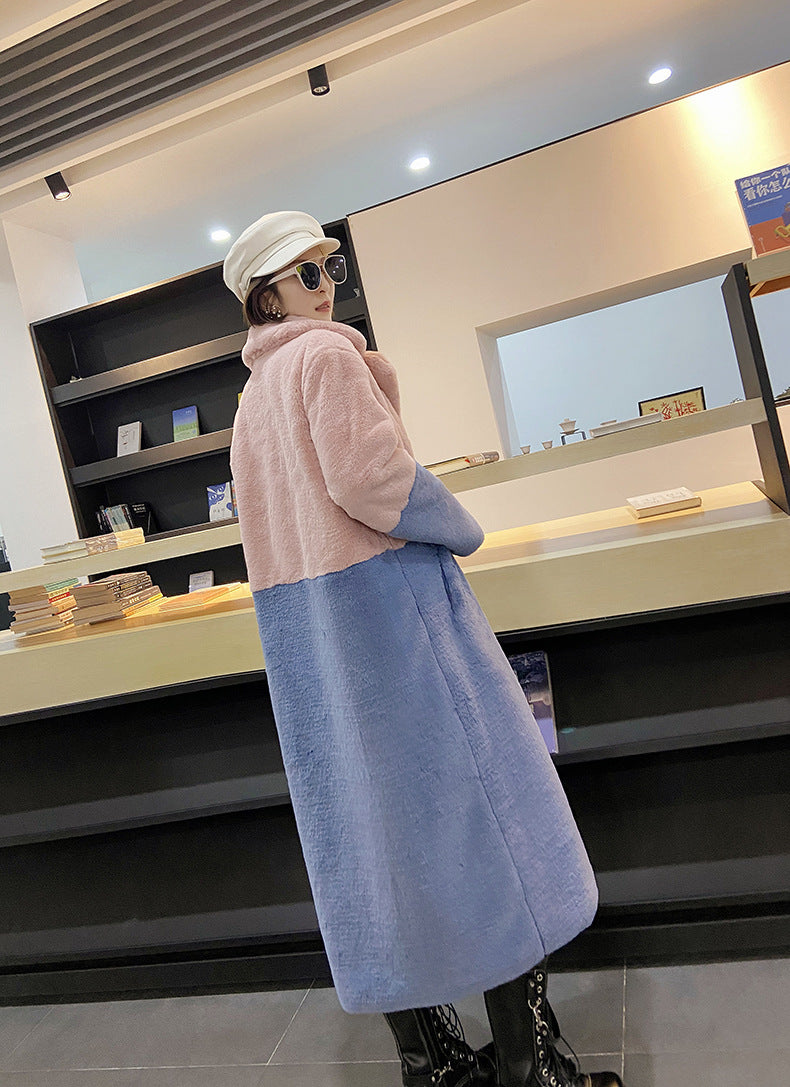 Loose mink fur stitching long coat Mao Mao suit collar women's coat