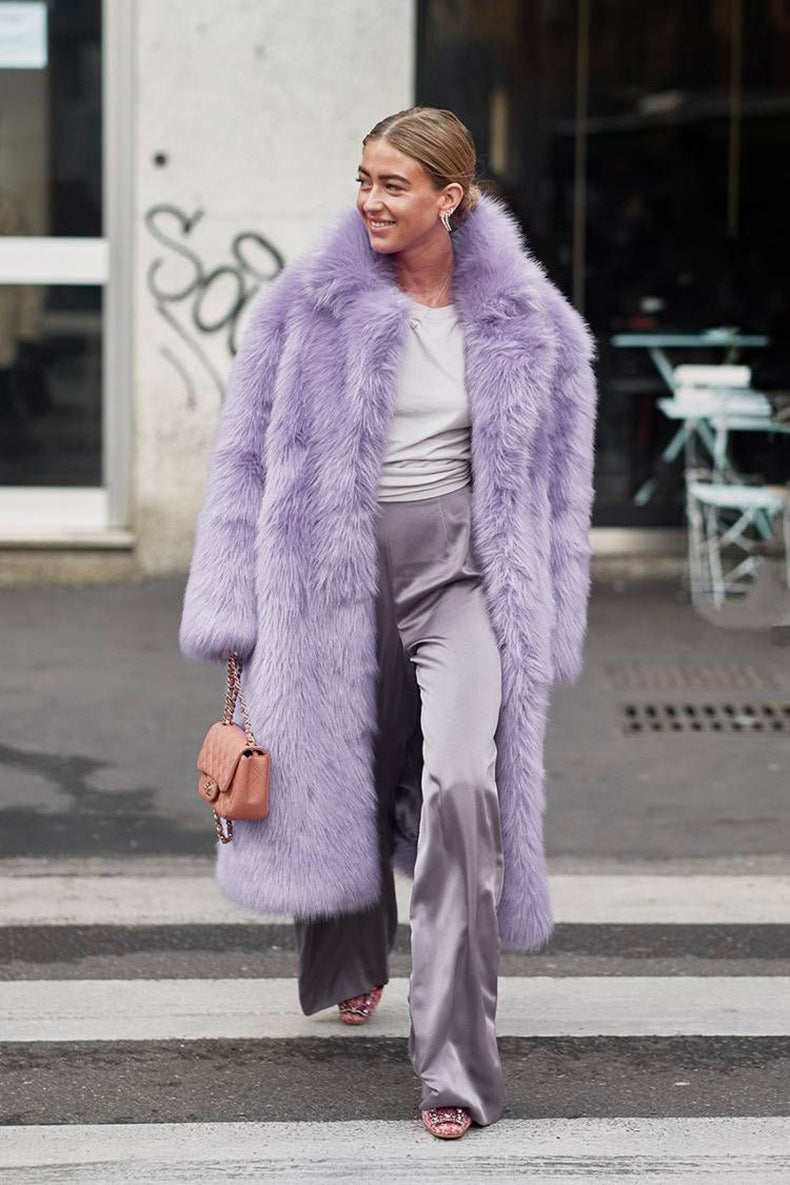 European Topeka long-haired coat Street hipster thick fur lapel coat in autumn and winter.