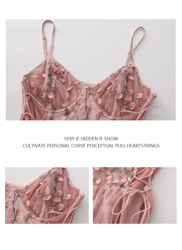 DZ Gorgeous Sexy Backless Temptation Velvet Sweet Underwire Gathered Camisole Nightdress Robe Loungewear C5240