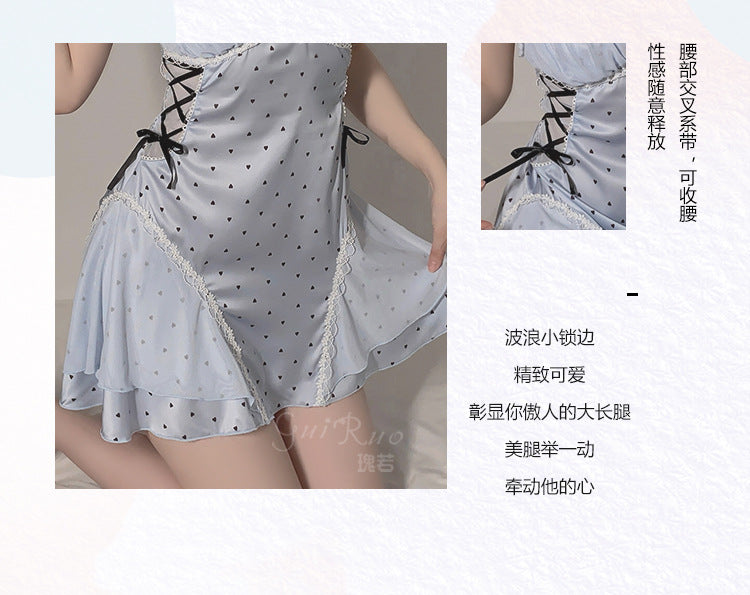 DZ Gorgeous Sexy Temptation Padded Bra Transparent Mesh Smooth Ice Silk Camisole Nightdress Deep V Suit P4848