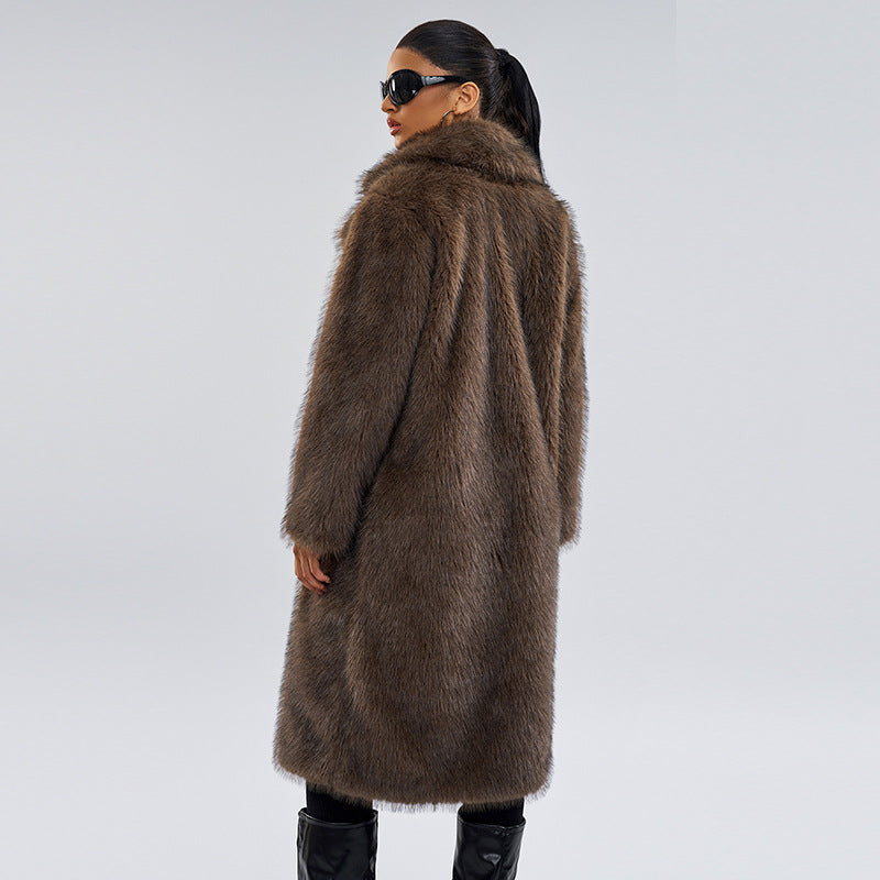 Cross-Border Source Autumn Winter New Fur Long Coat Fashionable Women's Casual Coat