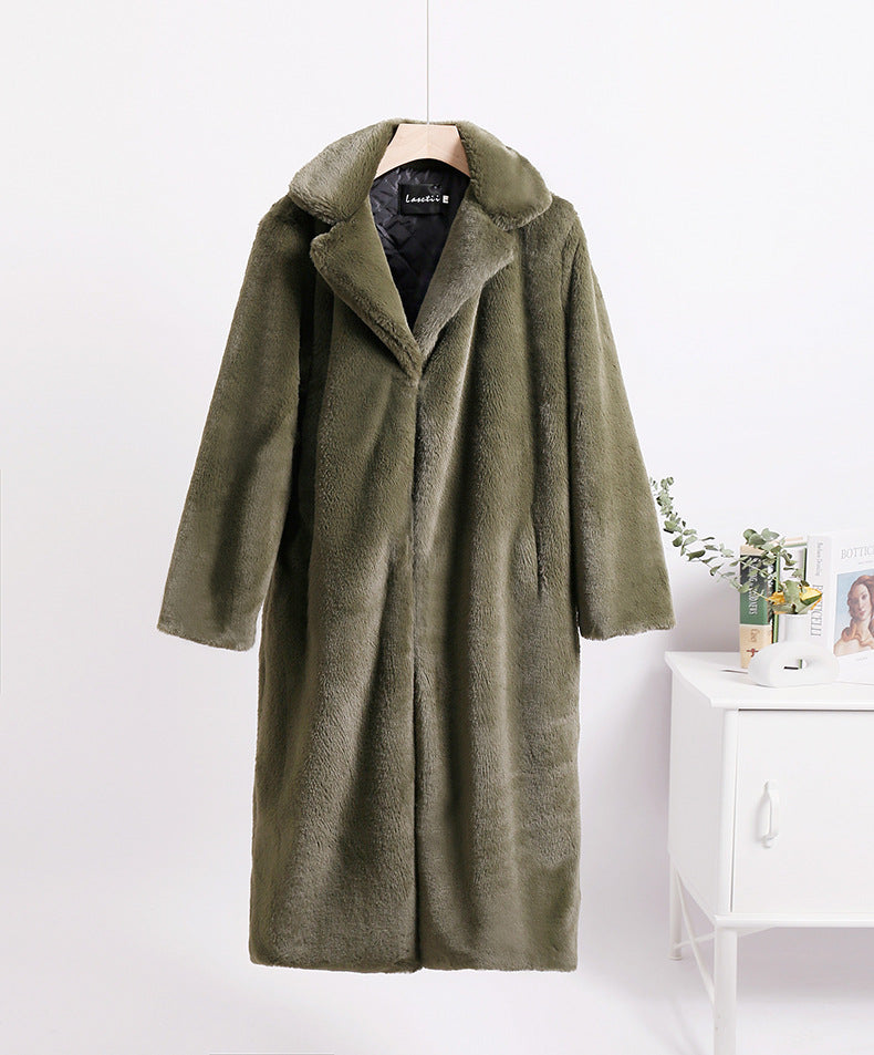 Loose mink fur stitching long coat Mao Mao suit collar women's coat