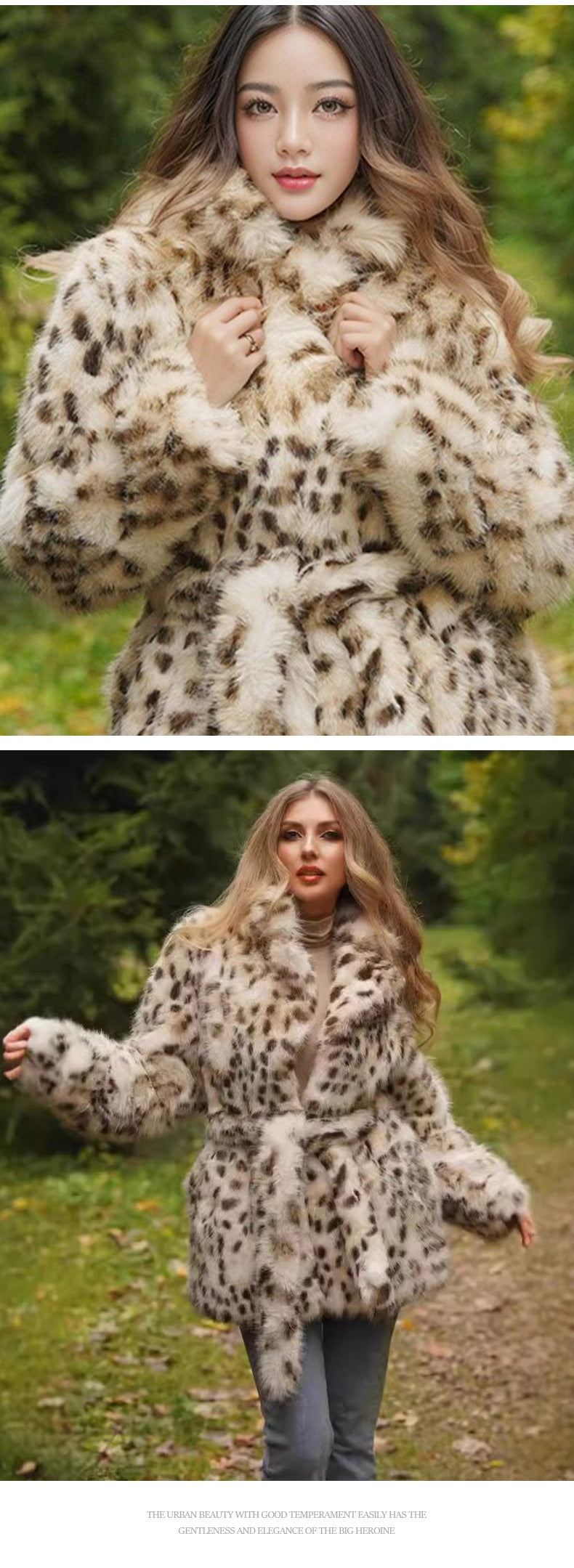 Europe, America, autumn and winter, new plus size women's fur leopard coat, suit collar and long section.
