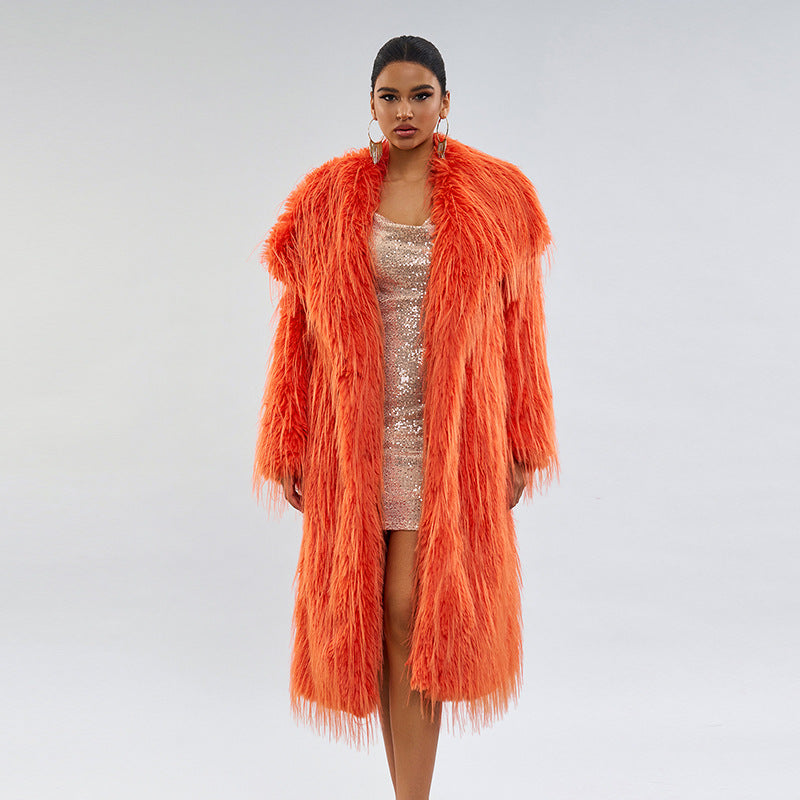 Design Sense Tassel Fur Coat Extra Long Solid Color Fur Coat Autumn Winter New Fur Coat