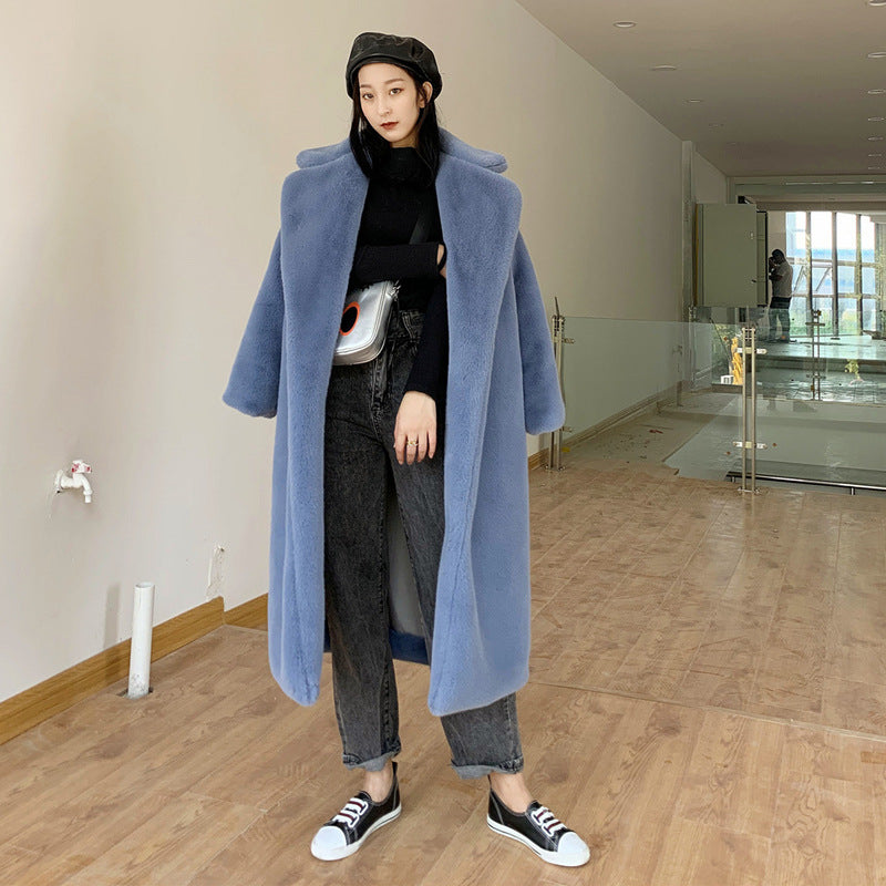 Loose mink fur stitching long coat Mao Mao suit collar women's coat
