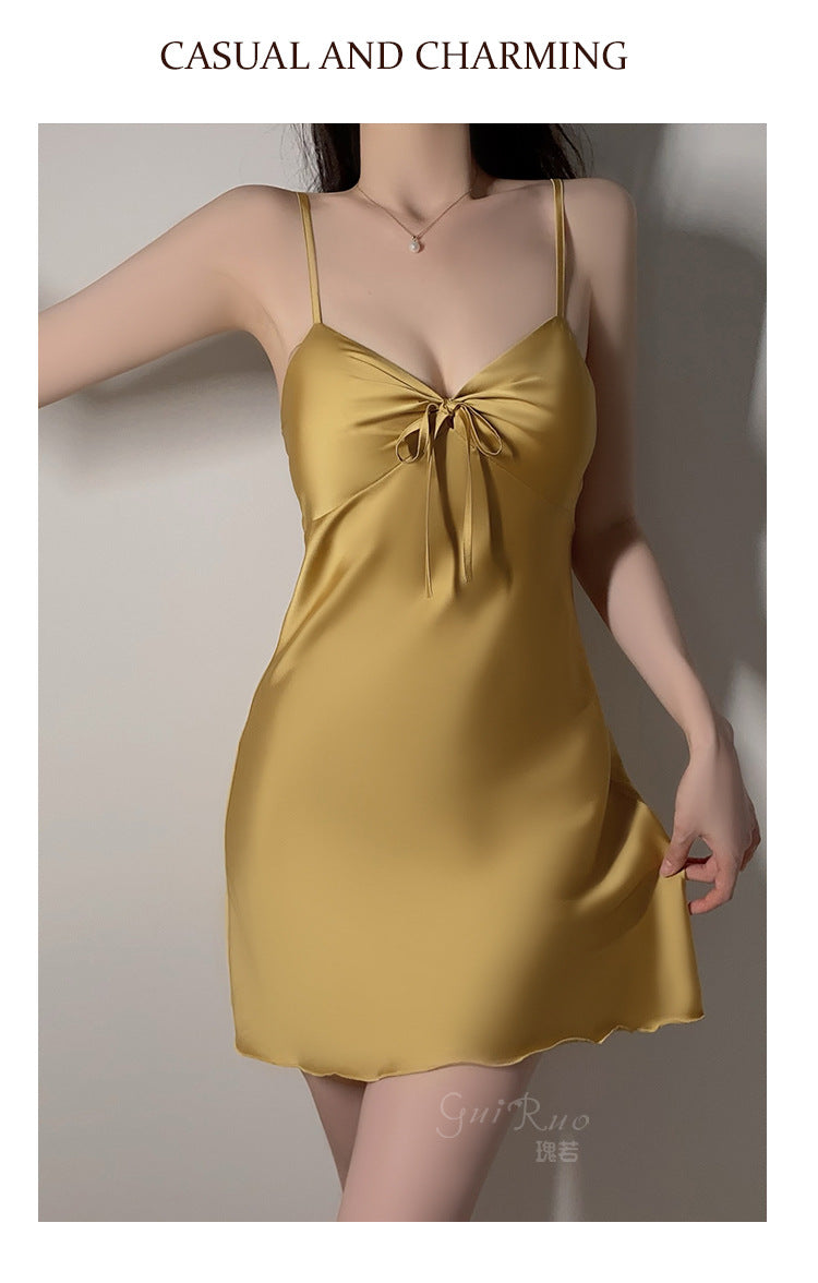 DZ Guiruo Brand Lingerie Sexy Simple Satin Push-Up Padded Women's Camisole Nightdress Homewear Set4458