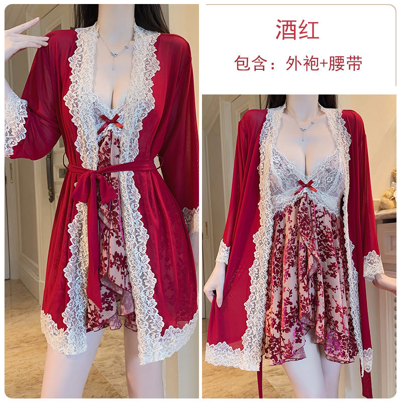 DZ Gorgeous Sexy Hot Backless Velvet Nightdress Passionate Temptation with Chest Pads Plus Size Homewear Set5913