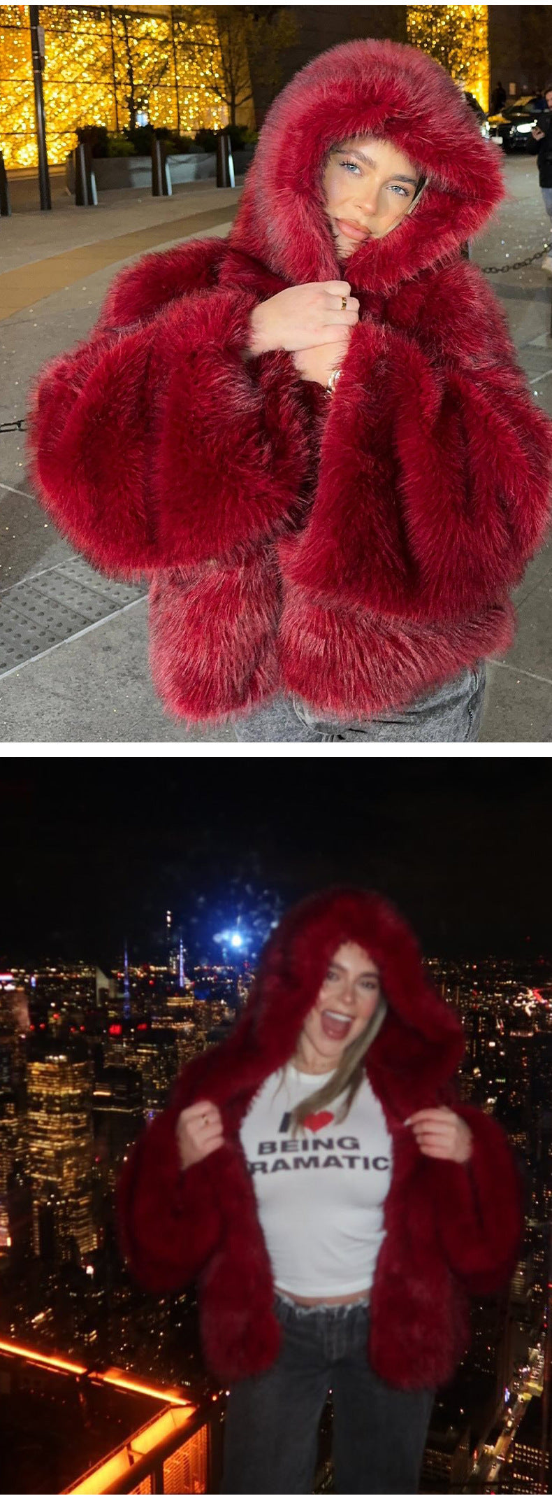 Solid Color Hooded Fur Coat Cross-Border European and American Style Eye-Catching Warm Comfortable Fashionable Fur