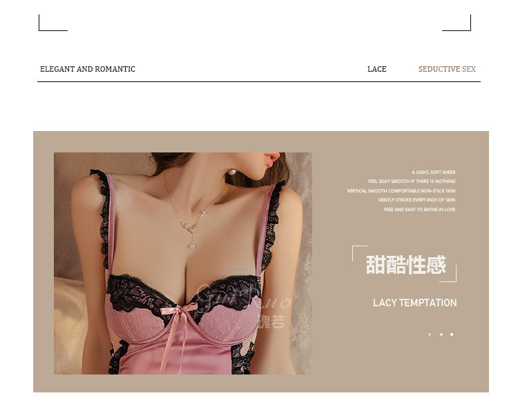 DZ Gorgeous Sexy Backless Temptation Nightdress with Chest Pads Pure Desire Lace Robe Plus Size Loungewear Set P4000