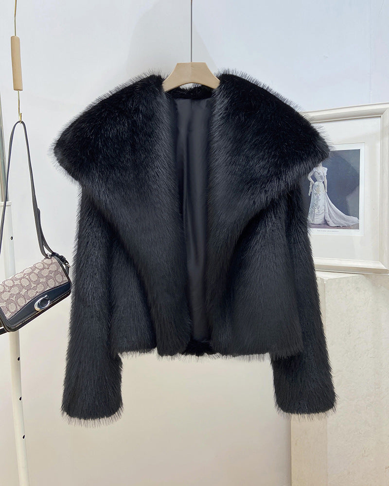 Fashionable Large Lapel Fur Coat for Women Elegant Socialite Long Sleeve Warm Overcoat Fur Top Wholesale