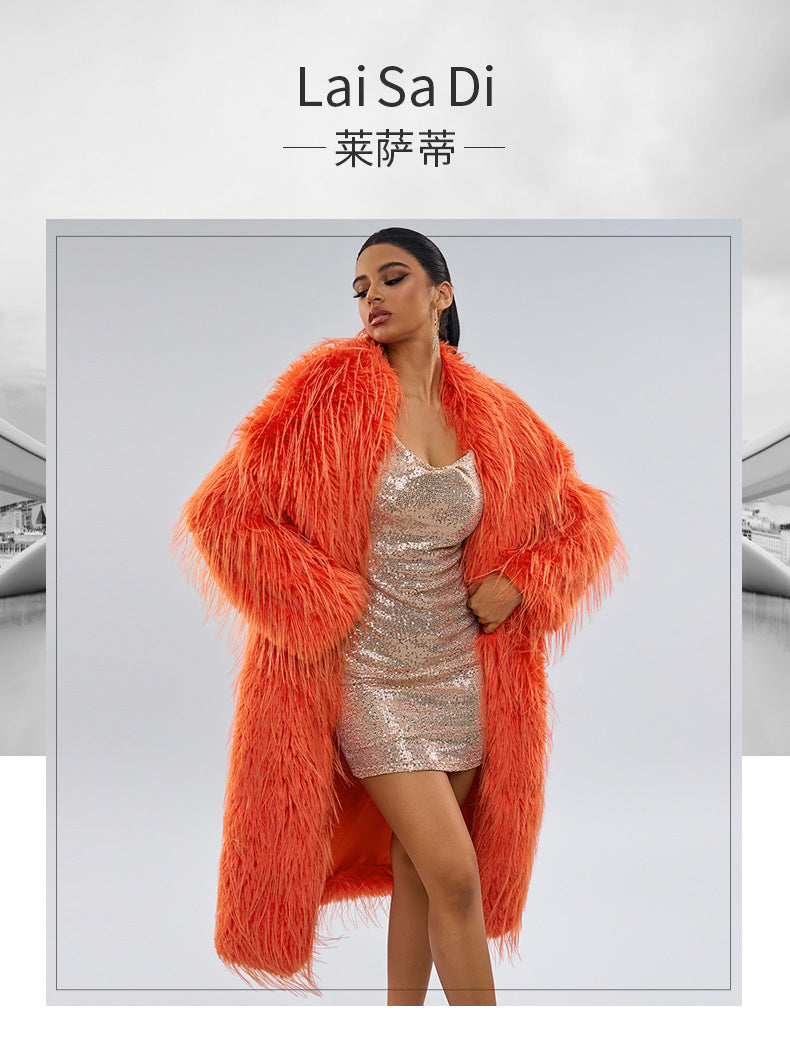 Design Sense Tassel Fur Coat Extra Long Solid Color Fur Coat Autumn Winter New Fur Coat