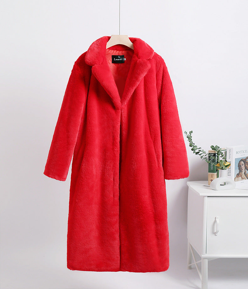 Loose mink fur stitching long coat Mao Mao suit collar women's coat