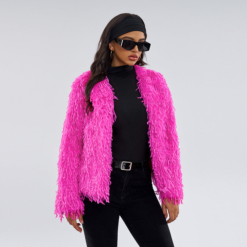 European and American Street Style Fur Coat Amazon Cross-Border Fur Jacket Solid Color Short Fur Coat