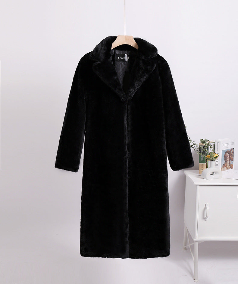 Loose mink fur stitching long coat Mao Mao suit collar women's coat