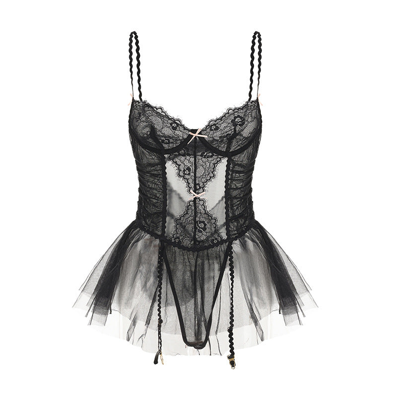 DZ Gorgeous Plus Size Sexy Lingerie with Underwire Bodysuit Pure Desire See-through Mesh Uniform Set A5051