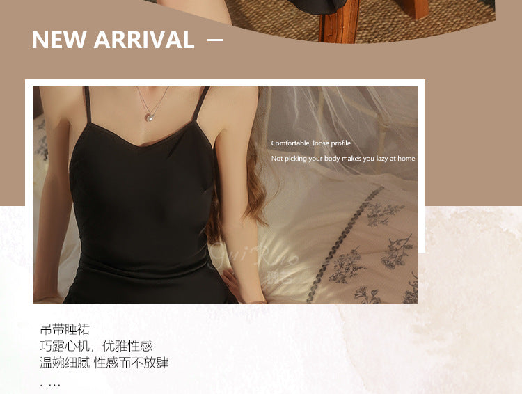 DZ Gorgeous Hot Lace-Up Backless Nightdress Sexy Temptation Slit Pure Desire Silky Satin Camisole Dress Set5606