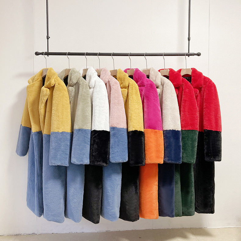 Loose mink fur stitching long coat Mao Mao suit collar women's coat