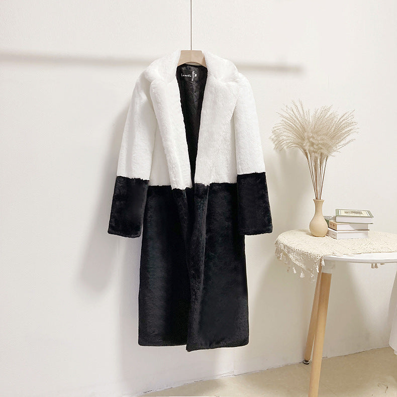 Loose mink fur stitching long coat Mao Mao suit collar women's coat