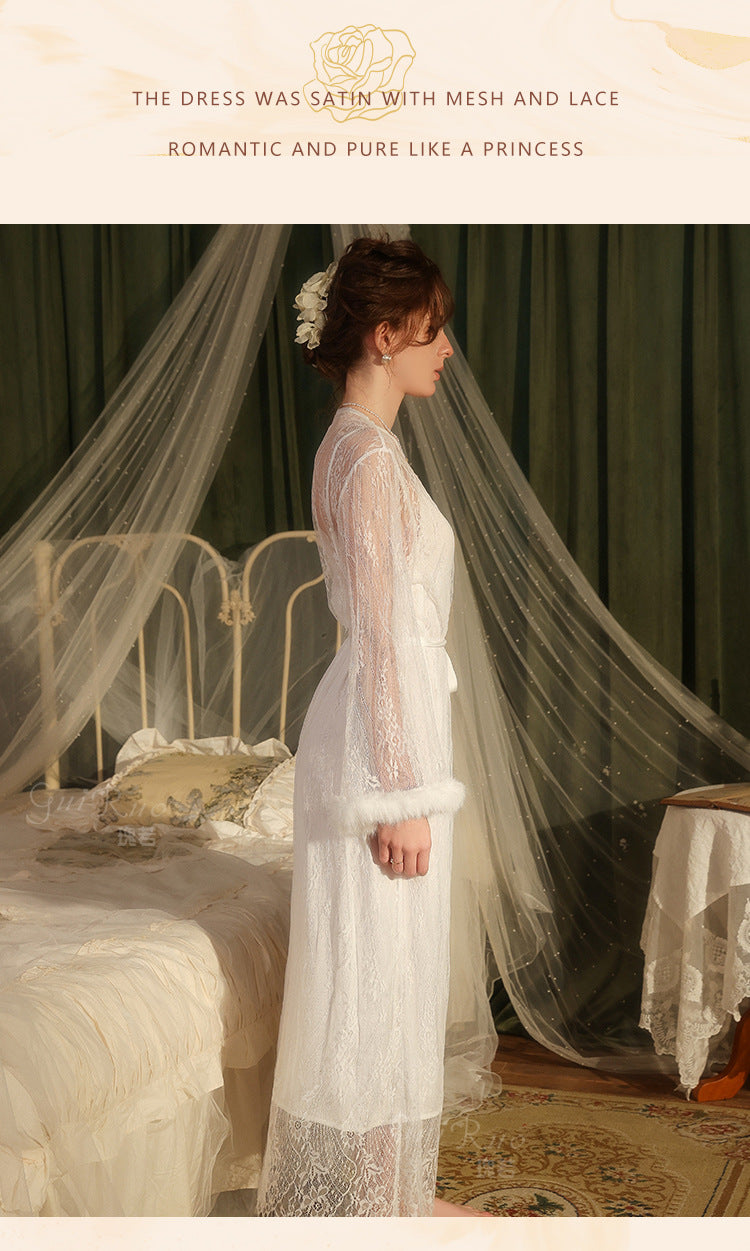 DZ Magnificent Pure Desire Backless V Lure Collar Ice Silk Camisole Nightdress Mesh Robe Women's Homewear Set5485