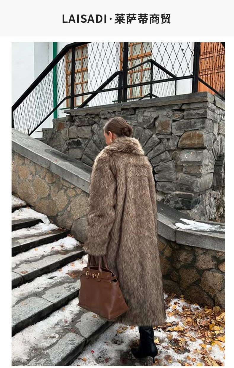Apricot Red Long Coat New Fur Shearling Jacket Brown Coffee Color Thickened Winter Warm Outerwear Extra Long