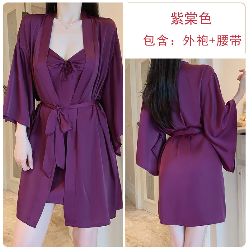 DZ Guiruo Brand Lingerie Sexy Simple Satin Push-Up Padded Women's Camisole Nightdress Homewear Set4458