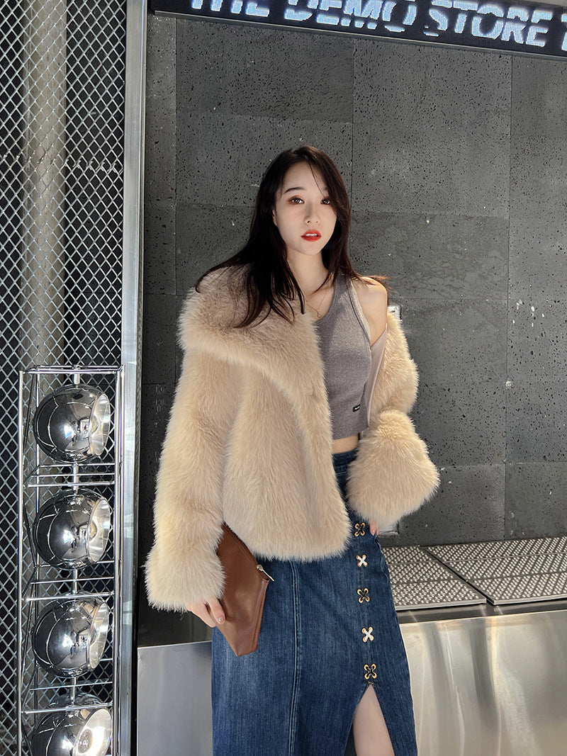 Fashionable Large Lapel Fur Coat for Women Elegant Socialite Long Sleeve Warm Overcoat Fur Top Wholesale