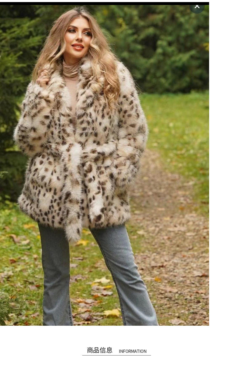 Europe, America, autumn and winter, new plus size women's fur leopard coat, suit collar and long section.