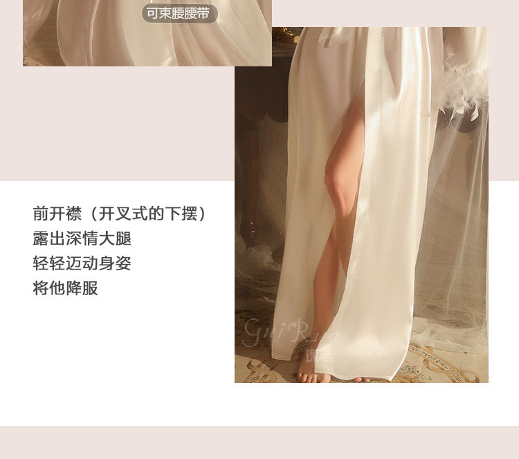 DZ Gorgeous Plus Size Ice Silk Temptation Nightgown Sexy Hot Waist-Cinching Lazy Deep V Open-front Robe Women's Set5711