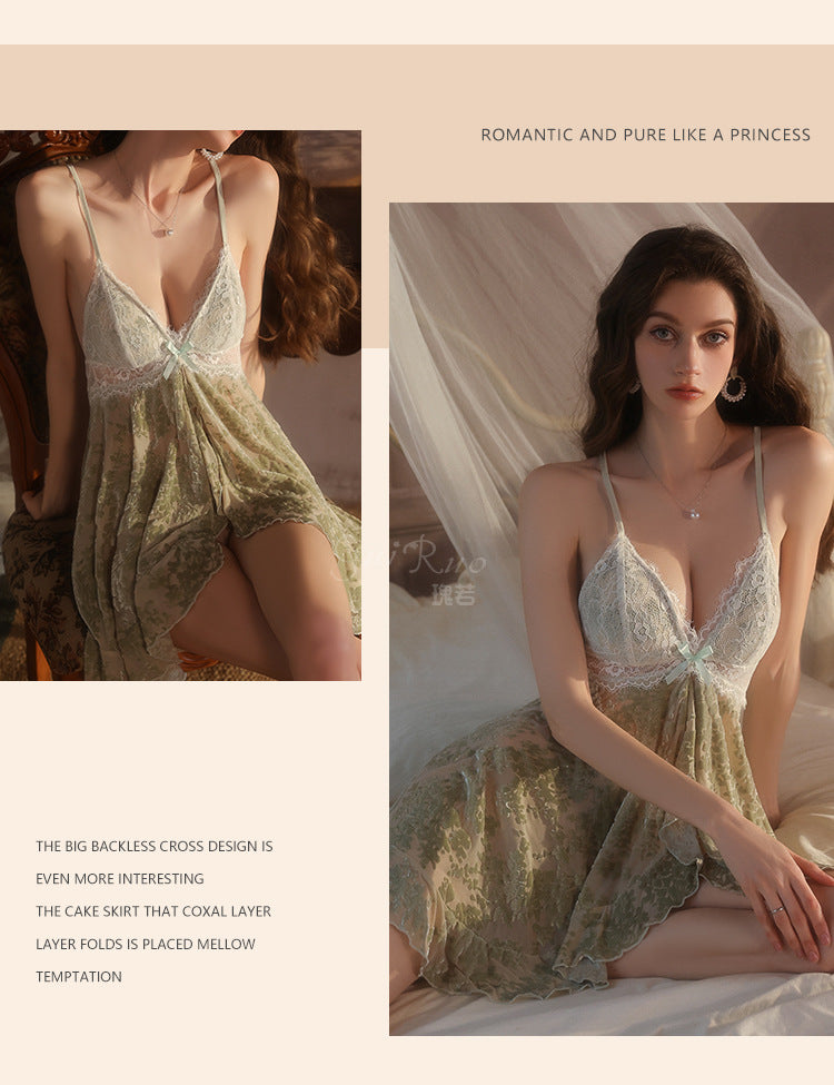 DZ Gorgeous Sexy Hot Backless Velvet Nightdress Passionate Temptation with Chest Pads Plus Size Homewear Set5913