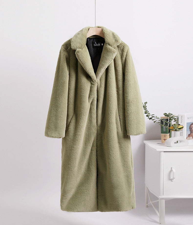 Loose mink fur stitching long coat Mao Mao suit collar women's coat