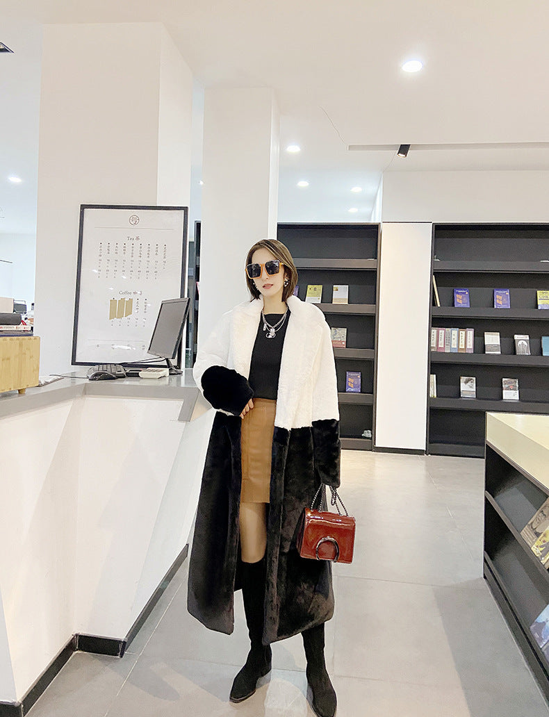 Loose mink fur stitching long coat Mao Mao suit collar women's coat