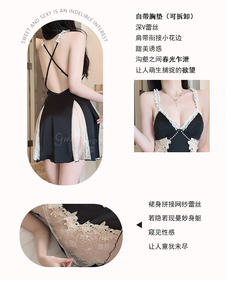 DZ Gorgeous Sexy Padded Nightdress Passionate Deep V Backless Light Luxury Satin Plus Size Nightdress and Robe Set A5271