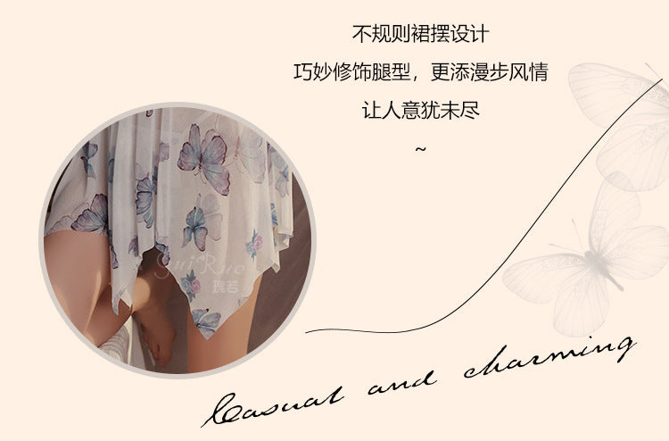 DZ Gorgeous Erotic Lingerie Passionate Temptation Backless Sweet See-through Mesh Sexy Irregular Nightdress Set5104