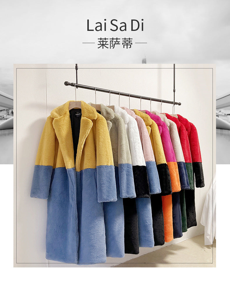 Loose mink fur stitching long coat Mao Mao suit collar women's coat