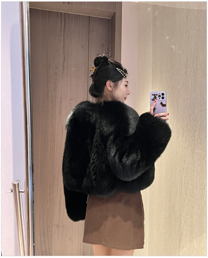 European Style Mink Fur Coat for Petite Women Eco-Friendly Fox Fur Short Fur Coat Fur Sweater