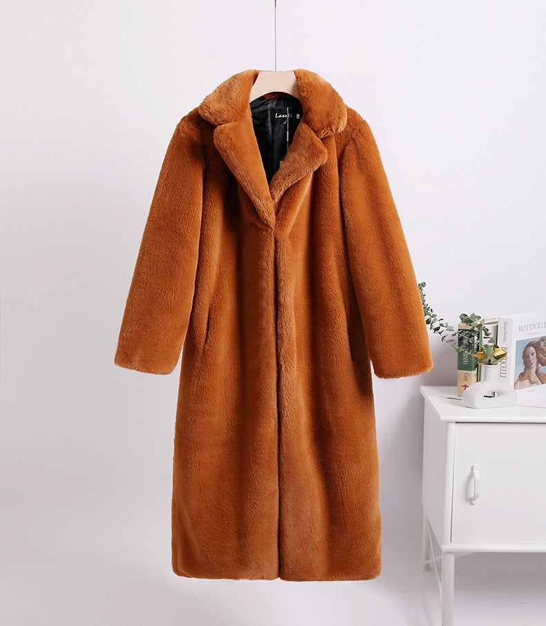 Loose mink fur stitching long coat Mao Mao suit collar women's coat