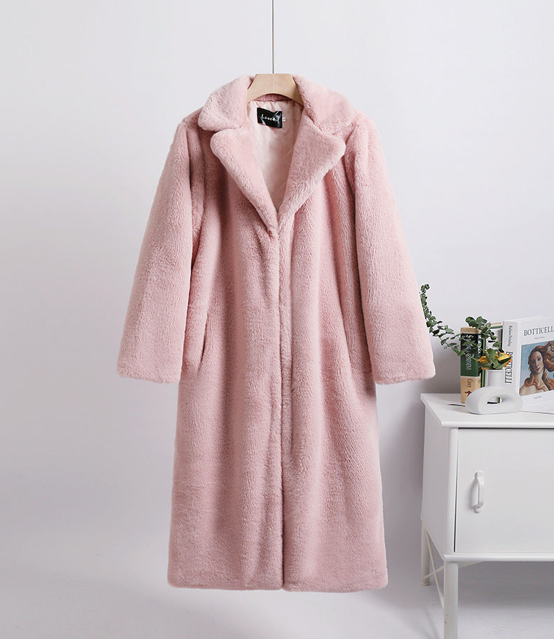 Loose mink fur stitching long coat Mao Mao suit collar women's coat