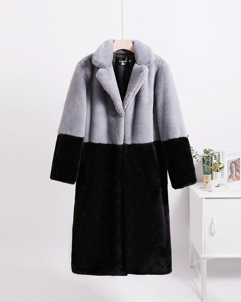 Loose mink fur stitching long coat Mao Mao suit collar women's coat