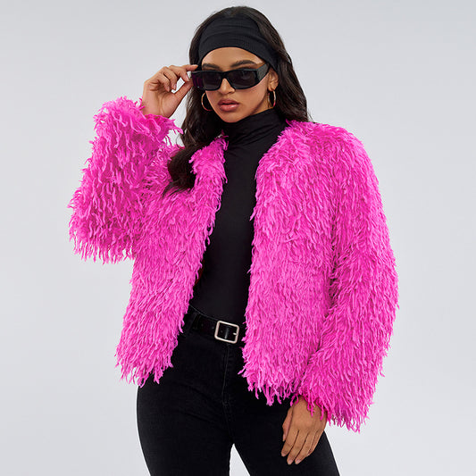 European and American Street Style Fur Coat Amazon Cross-Border Fur Jacket Solid Color Short Fur Coat